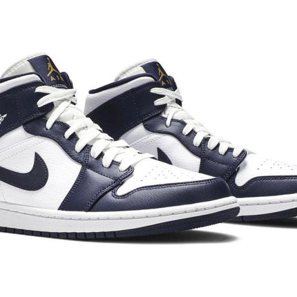 Air Jordan 1 Mid White Metallic Gold Obsidian - FeelTheKicks